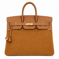 Warm Golden Caramel Dual Texture Spacious Wide Trapezoid Hand Suede Tote With Polished Matching Trim And Luminous Warm Golden Twist Lock Hardware